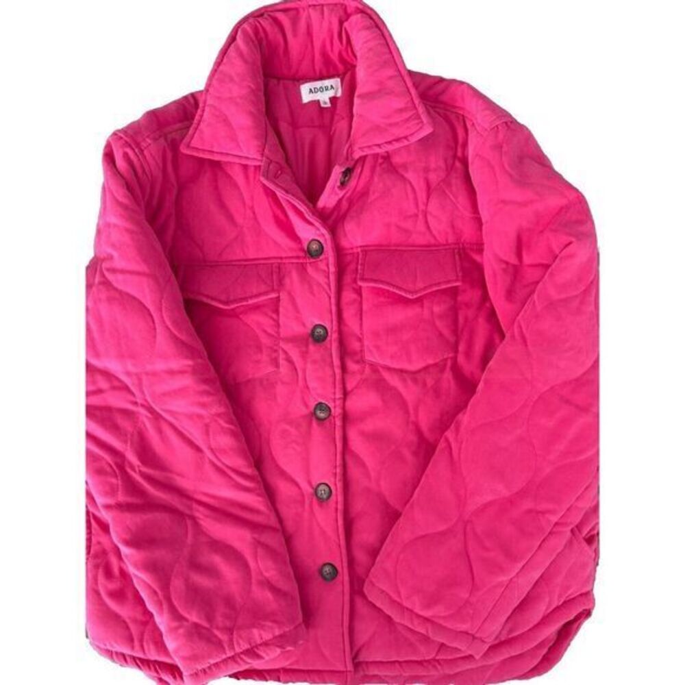 Adora Hot Pink Quilted‎ Shacket Button Front Shirt Jacket CEJ2640 Large